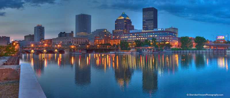River View Dusk Bridge and Skyline
